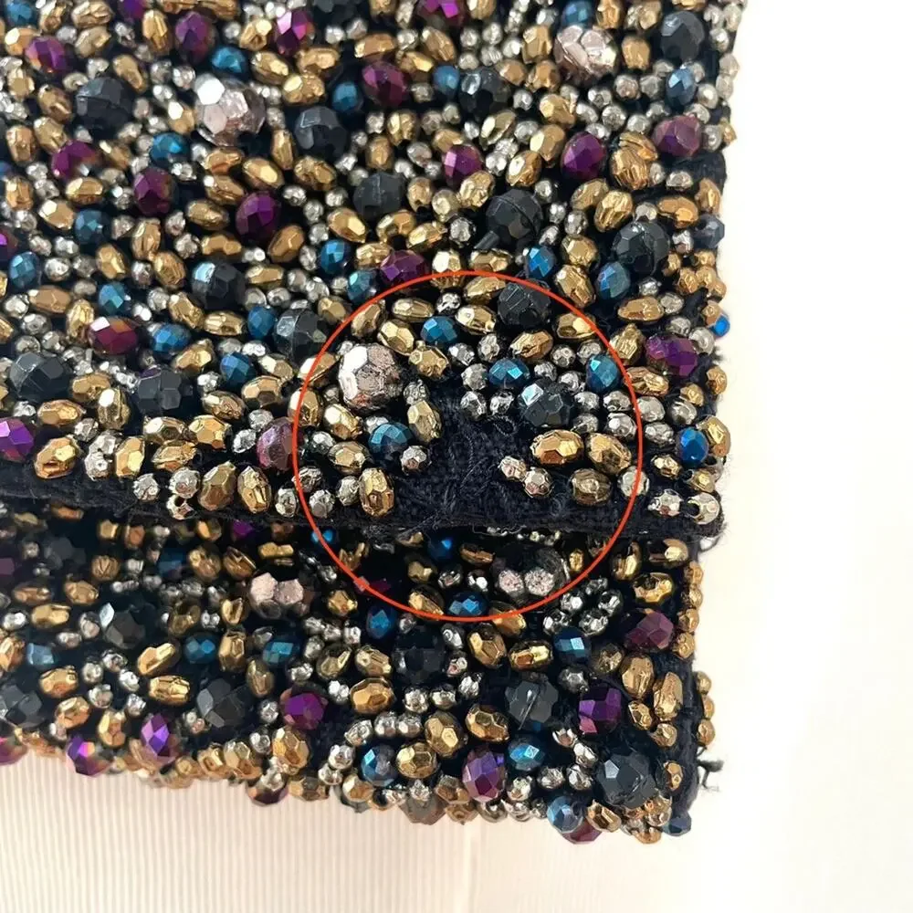 Free People Multicolor Black Beaded Evening Clutch Purse w/ Gunmetal Chain Strap